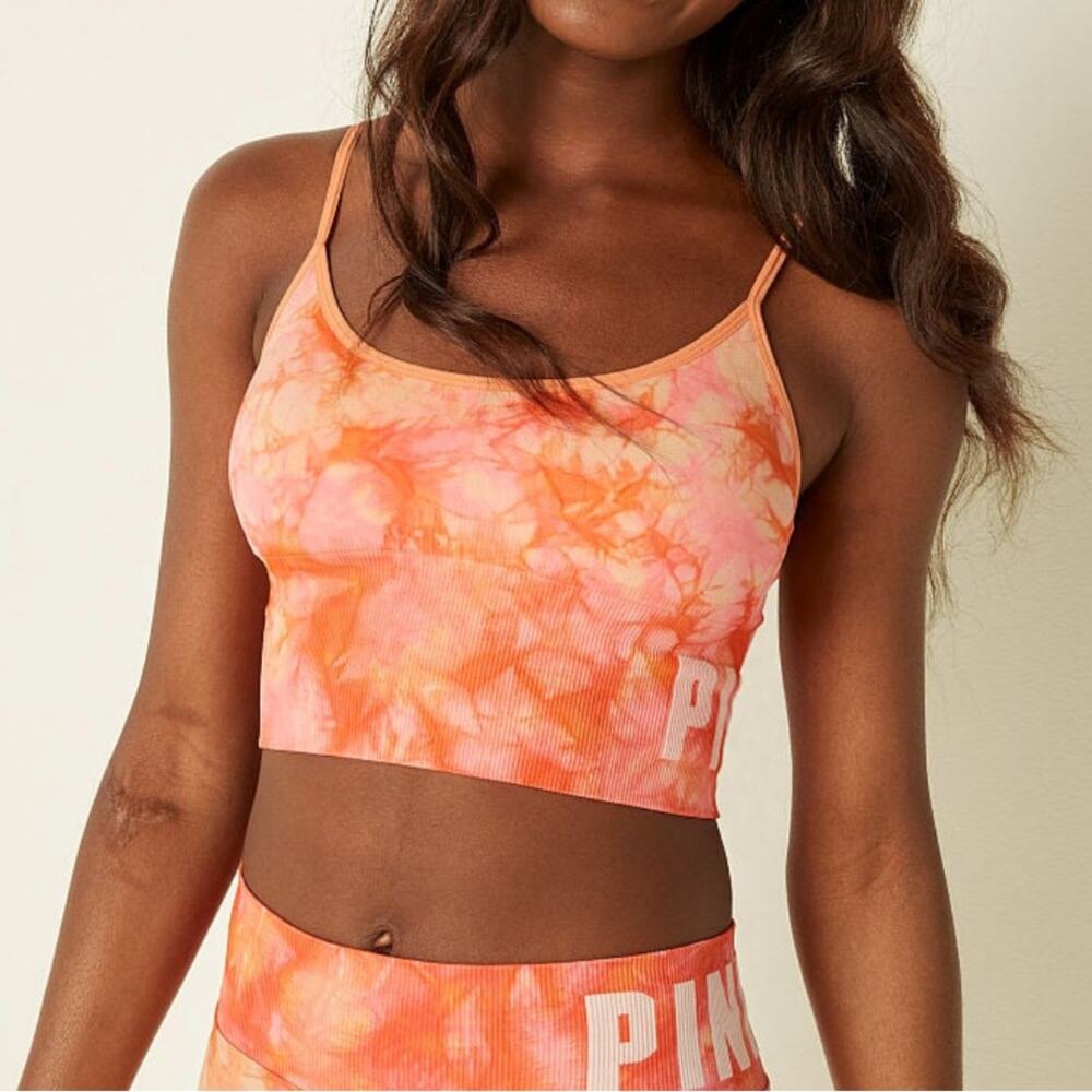 Pink Orange TieDye Pink Ribbed Stretch Sports Bra F11